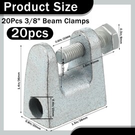 Tandefio 20 Pcs 3/8" Zinc Plated Iron Beam Clamp 13/16" Jaw Opening Joist Jaw Tool Adjustable C Clamp 2/5" Hole Diameter Load 125lb