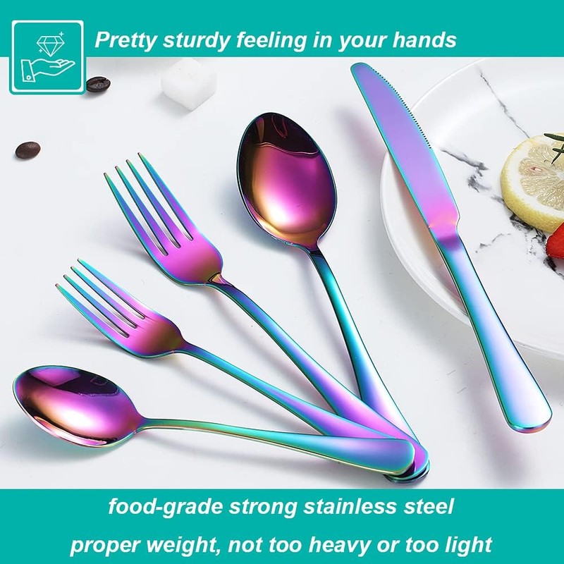 30 Pcs Rainbow Silverware Set for 6, Food Grade Stainless