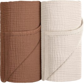 Susurration Baby Swaddling Cloth Muslin Blanket 100% Cotton Thin Breathable Baby Blanket Baby Swaddle Blanket Cloths for Boys and Girls Pack of 2 100 x 100 cm (Dark Brown)