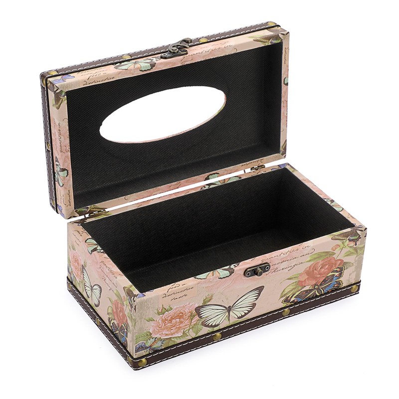 TOLIDA PU+ Wood Rectangular Tissue Box Cover - Retro Household
