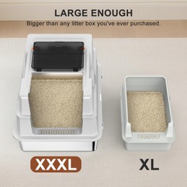 Extra Large Stainless Steel Litter Box with Lid, XXXL Giant Metal Enclosed Cat Litter Boxs for Big and Multiple-Cats, High Sides Enclosure Anti-Urine Leakage Non-Sticky, Easy to Scoop