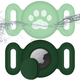 SZJCLTD Waterproof Airtag Collar Holder (2 Pack), Silicone Airtag Case for GPS Tracker, Protective Anti-Lost Case for Pets(Dark Green/Matcha)