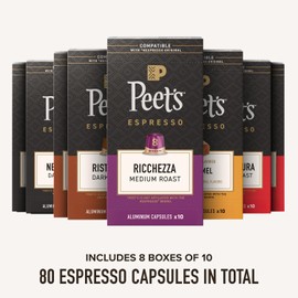 Peet's Coffee, Dark Roast Espresso Capsules Variety Pack, Compatible with Nespresso Original Machine - Intensity 8-11, 80 Count (8 Boxes of 10 Espresso Capsules)