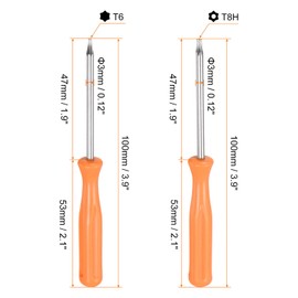 HARFINGTON 2pcs Torx Screwdriver T6 T8H 4" Length Carbon Steel Non-Magnetic Security Star 6 Point Head Precision Screw Driver with Non-slip Handle for Appliances Repair Improvement