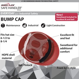 Safe Handler Bump Cap | High-Impact, 4-Point Pin Lock Suspension, HDPE Cap, Red (Pack of 2)