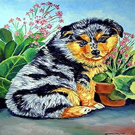 Caroline's Treasures 7045GF Australian Shepherd Puppy Garden Flag Mailbox Flag Decorative Yard Flag Banner Outside Patio Artwork Yard Flower Beds, Garden Size, Multicolor