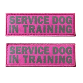 JUJUPUPS Pink Reflective Dog Patches 2 Pack Service Dog ，in Training， DO NOT PET, Tags with Hook and Loop Patches for Vests and Harnesses (Pink-Service Dog in Training, 6X2 inch)
