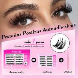 Wosheer Pestañas Postizas Autoadhesivas Sin Pegamento 10-16mm longitud mixta curva D Efecto Ojo Grande Natural Ideal para principiantes Incluye Pinzas