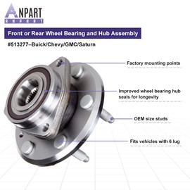 ANPART Front Left and Right Wheel Bearing and Hub Assembly Fit for Buick Enclave for Chevy Traverse for GMC Acadia for Saturn Outlook 07 08 09 10 11 12 13-16 Wheel Hub Bearing 6 Lugs 513277 2 PCS