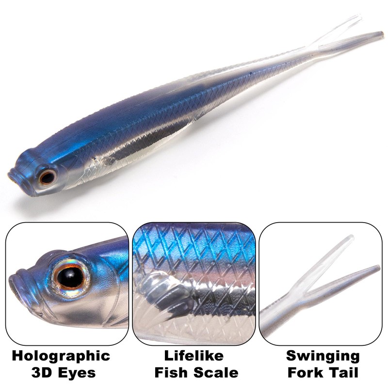 Drfish 5 Pack Soft Fishing Bait, Fork Tail Soft Jerk