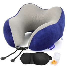 Travel Pillow,Travel Neck Pillows for Sleeping,100% Pure Memory Foam Soft Comfort & Support Pillow for Airplane/Car/Office&Home Rest Use-Blue