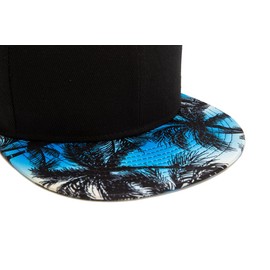 Quanhaigou Classic Snapback Hat Hip Hop Flat Bill Visor Cap - Unisex Adult Adjustable Baseball Hats (Coco Palm Blue Black)