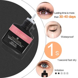 Extra Strong Eyelash Extension Glue - LYMZIE Black Adhesive 5ml/ 6-7 Weeks Lasting Time 1-2 Sec Dry for Salon Use Only Latex Free Lash Adhesive for Semi-Permanent Extensions
