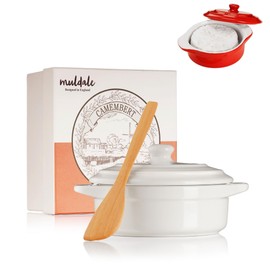 Muldale Camembert Baking Dish with Lid Gift Set - Camembert Cheese Baker in White - Brie Baking Dish - Camembert Baker Dish - 14cm - With Spreader and Box