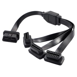 OLLGEN 50cm / 20" OBD2 OBDII 1 to 3 Ultra Low Profile Straight Port 16 Pin Male to Female Y Splitter Cord Car Diagnostic 1 x Male and 3 x Female OBD Extension Cable