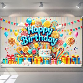 BlissYard Happy Birthday Banner 71x43 Inch Candy Theme Decoration for Boys Room Party Display Cocomelon Birthday Backdrop Colorful Scene for Kids Wall Setup Backdrop Poster