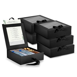 Hammont Gift Boxes - Hostess Sectional Boxes -Food Grade PET Boxes with Window Slot- 6 Pack of Cookie|Cupcake Boxes (Black)