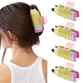 TEBIEKOY 4Pcs Pencil Hair Claw Clips - Funny Teacher Hair Clips Hair Jaw Barrettes for Women Cute Back to School Hair Accessories for Teachers Students Appreciation Gift
