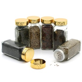 Tianifa 6pcs Gold Spice Jars, 4 oz Glass Seasoning Bottles, Spices Container, Empty Spice Jars, Square Spice Bottles with Airtight Plastic Caps with Shaker Lids