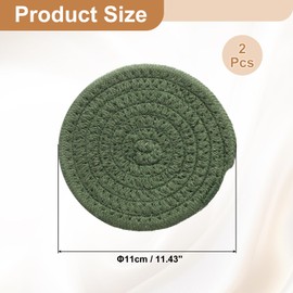 sourcing map 2Pcs Round Braided Placemats, 4.3" Woven Placemats Kitchen Table Place Mats for Farmhouse Decor, Kitchen Countertops, Table, Home Decor (Green)