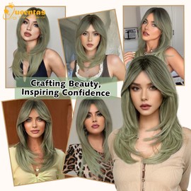 QUEENTAS Hair Topper 20Inch Straight Brown Synthetic Hair for Thinning Hair Women Clip in Wig Add Volume (Brown to Cyan Gray)