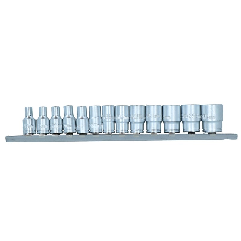 13PC 1/4 Shallow CRV Sockets Chrome Vanadium on Rail SS093