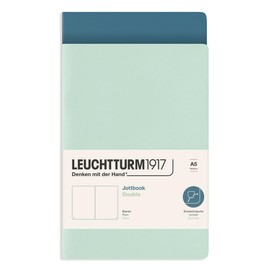 LEUCHTTURM1917 372388 Jottbook (A5) 59 Numbered Pages Blank Mint Green and Stone Blue Twin Pack