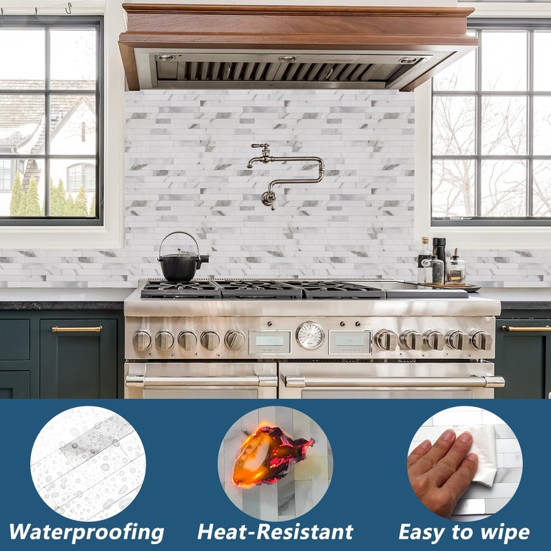 Yipscazo 20 Sheets Peel and Stick Stone Metal Backsplash, PVC