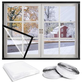 EcoBrisa Strength Window Insulation Kit 63*63IN Heavy Duty Winter Window Seal Kit with Self-Adhesive Strap Reusable Cuttable Transparent Film for Winterizing Thicken Thermal Waterproof Insulation Film
