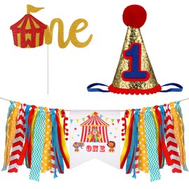 PRETYZOOM DecoracióN Para El Primer CumpleañOs De Bebé, Pancarta De Trona Con TemáTica De Circo, Adorno Para Tarta, Sombrero De Corona, Suministros Para CumpleañOs