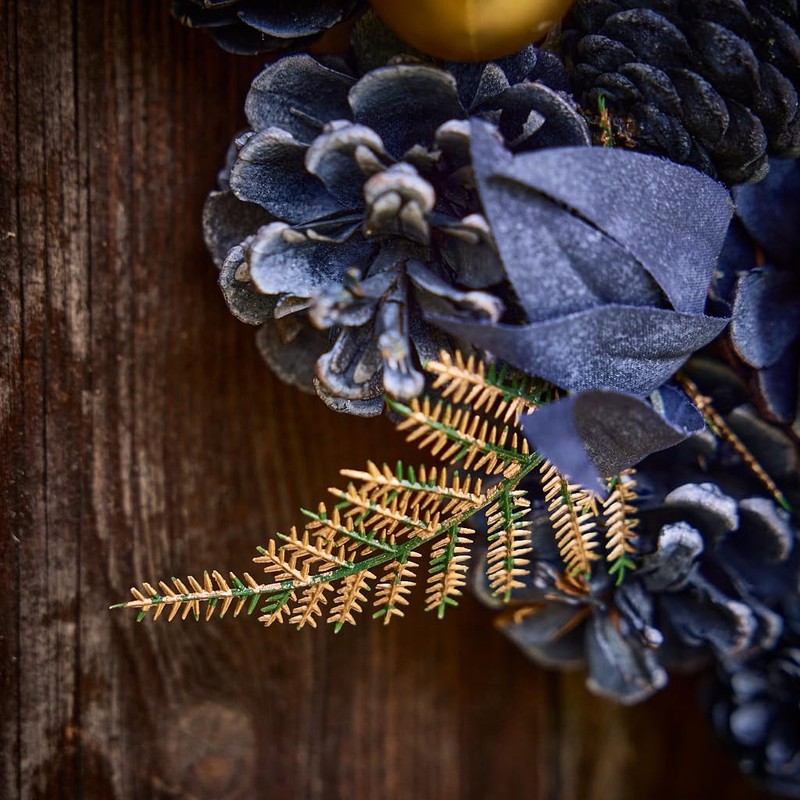34cm Pastel Blue Pine Cone Hanging Winter Wreath Door Decoration