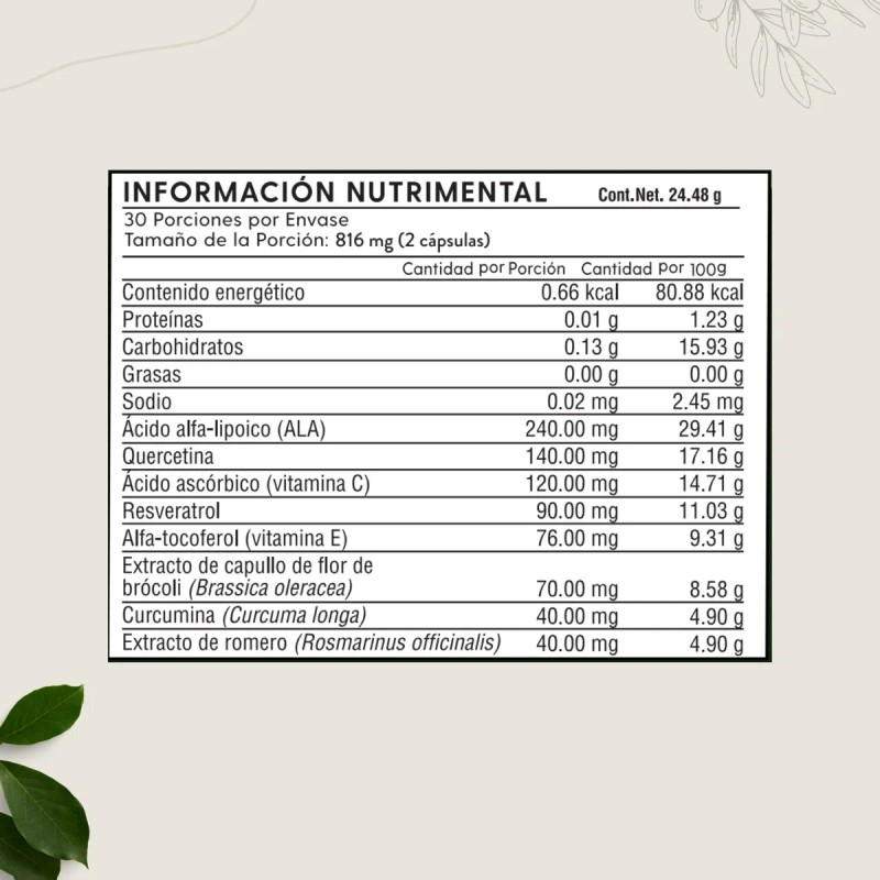 Ácido Alfa Lipoico + Resveratrol Anti-ox-activa Nrf2 60 Caps