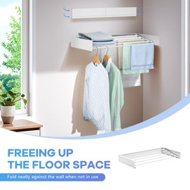 APEXCHASER Wall Mounted Clothes Drying Rack, Foldable Laundry Rack Folding, Indoor Drying Rack Clothing Collapsible, Hidden Space Saver with Wall Template 5 Rod (White)