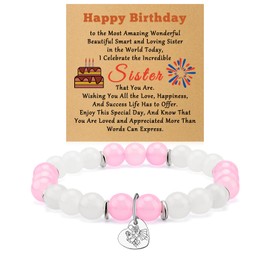 Sister Birthday Gift Bracelets with Gifts Cards Happy Birthday Gifts for Sisters Coworkers Friends Bestie Sister Beaded Bracelets Friendship Gift for Best Friend Jewelry Presents from Sisters Brother