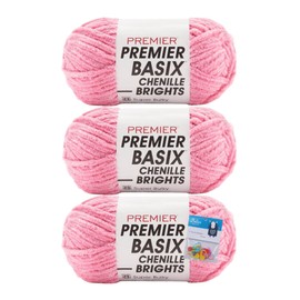 Premier Yarns Basix Chenille Brights Yarn - 5.3 Oz - #6 Super Bulky Weight - 3 Pack Bundle with Bella's Crafts Stitch Markers (Bubblegum)