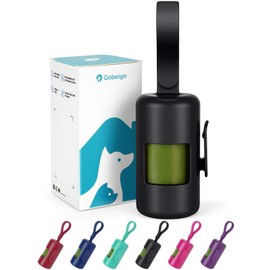 Gobeigo Dog Poop Bag Holder【Convenient Hook for Used Bags】【Silicone Strap Fits Any Leash】【Large Opening for Easy Dispensing】with 1 Roll Waste Bags (Black)