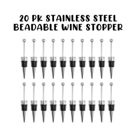 Beaded Wine Stopper Silver Stainless Steel 20pk for Beads Silicone Focal Beadable Glass Kit Bulk Cork DIY Gifts Colorful Beads Display