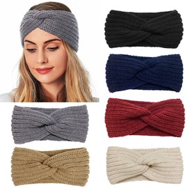 LIHELEI Women's Winter Knitted Headband for Women Girls, Thick Headbands Hair Band, Ear Warmers, Head wrap, Yoga Workout, Vintage Hair Accessories, 6 Pieces