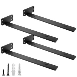 HITOMEN Heavy Duty Floating Shelf Brackets, 12-Inch (1/5'' Thick) Hidden Shelves Hardware, Cast Iron L Brackets, Rustic Industrial Black Metal Wall Shelving Supports, 4 Pack