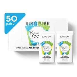 BODIPURE Calcetines profesionales de queratina – Tratamiento de pedicura para salón de uñas – Máscaras naturales hidratantes y nutritivas para pies – Suavizante de callos y fortalecimiento de uñas – Caja de 50 pares