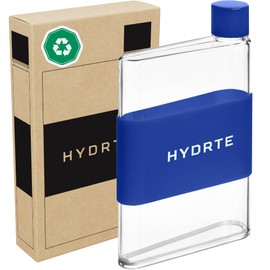 Hydrte | The Flat Water Bottle | Leakproof Flat Water Bottle | BPA Free Plastic | The Ultimate Handbag Thin Water Bottle | Fits Into Any Bag (480ml, Midnight Blue)