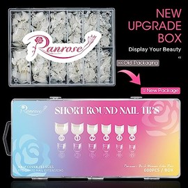 Ranrose Puntas de uñas cortas: 600 uñas postizas ovaladas cortas de media cubierta, 12 tamaños, uñas acrílicas postizas redondas con caja