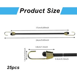 XUKZIMA 10 Pcs Short Bungee Cords with Hooks Bungee Cord Heavy Duty 24cm Bungee Straps Elastic Weatherproof Rubber Bungee Cords Black Elastic Straps for Bundling and Securing Small items
