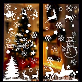 GRACCEE 9 Sheets Christmas Window Clings ,Christmas Tree Snowman Reindeer Window Decals for Winter Glass Christmas Window Decoration
