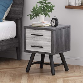 Christopher Knight Home Harrison Mid-Century Modern Nightstand, Sonoma Gray Oak + Gray Oak + Black
