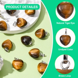 LiQunSweet 10 Pcs Natural Genuine Tiger Eye Pendants Stone Heart Crystal Charm Healing Reiki Chakra Pendants Bulk for Jewelry Making - 18~19mm