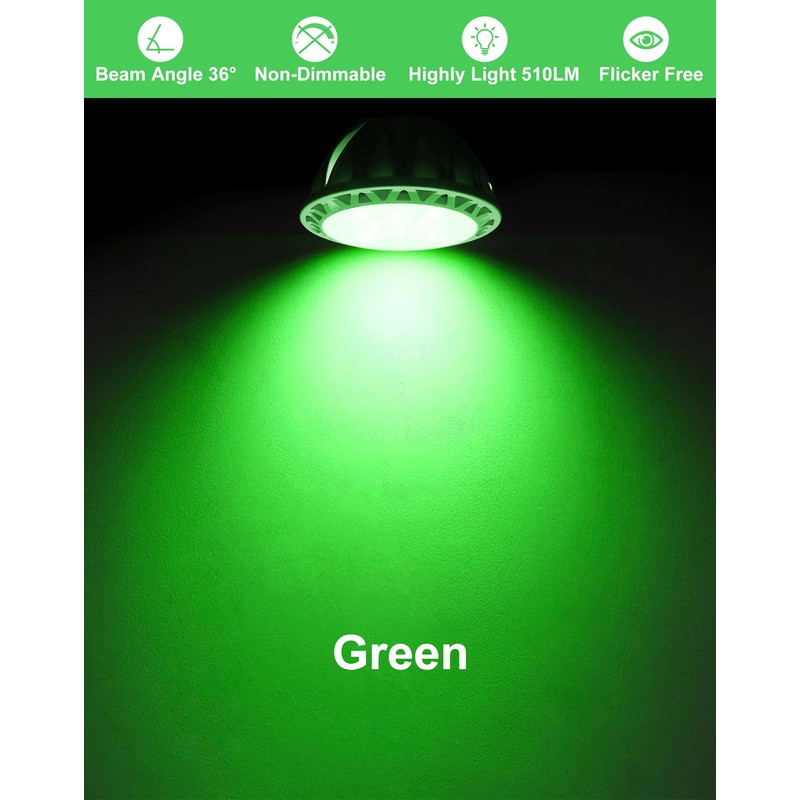 6-Pack MR16 Green LED Bulbs-Natural 5W 50W Halogen GU5.3 Base