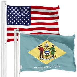 UD_G128 Combo Pack: American USA Flag 3x5 Ft & Delaware Flag 3x5 Ft, Both Printed 150D Polyester, Indoor/Outdoor, Brass Grommets