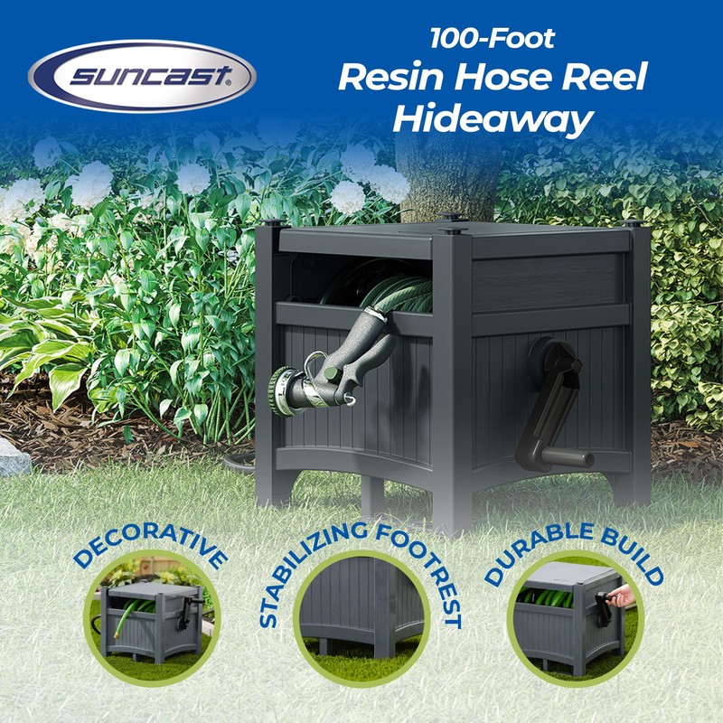 Suncast Garden Hose Hideaway Storage Reel Box, Cyberspace Grey –