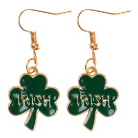 St Patricks Day Earrings, Green Shamrock Dangle Earrings for Women, St. Patrick's Day Accessories Good Luck Hoop Earrings (Gold-1)